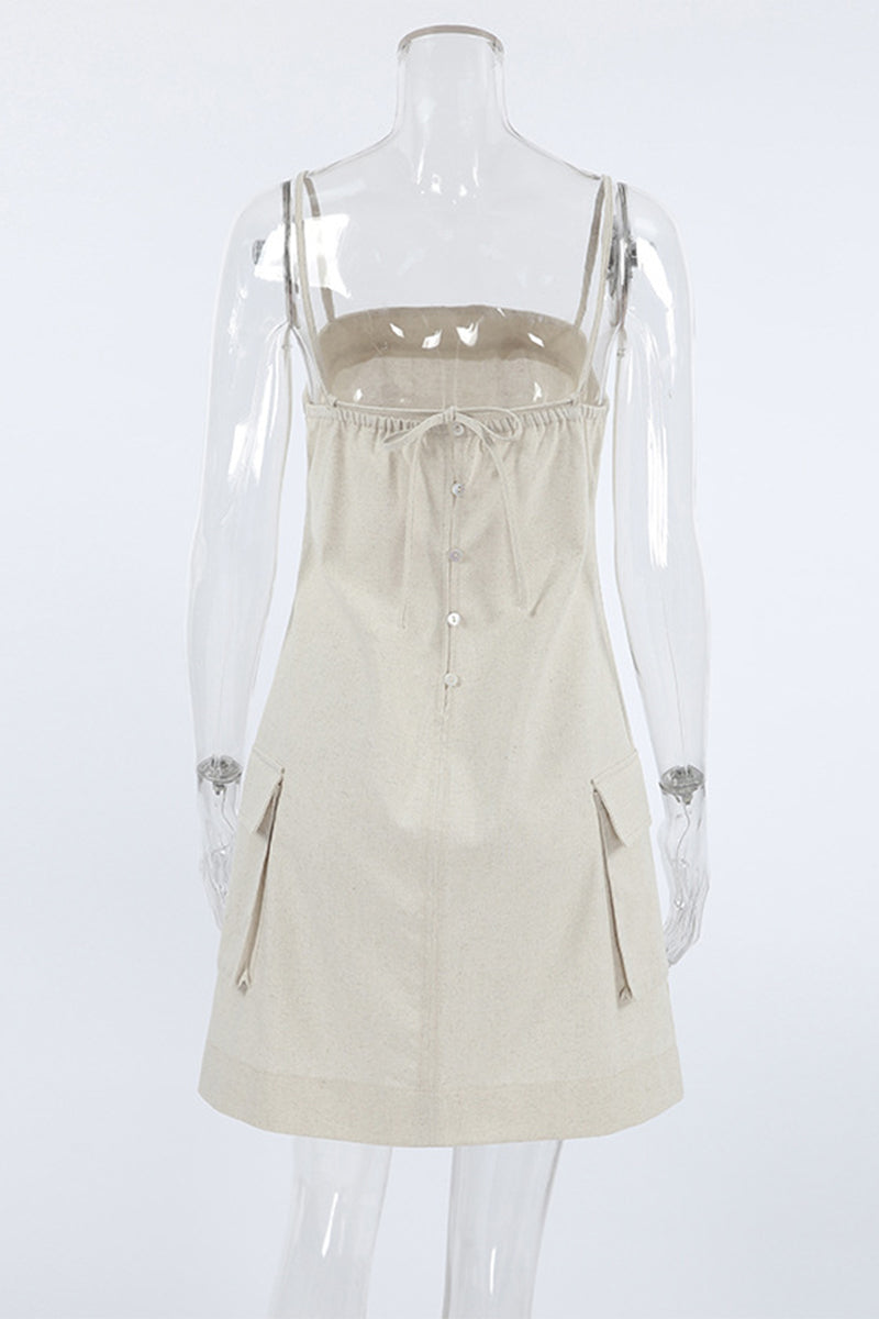 Robes décontractées, simples, à col carré, à poches et à bretelles.