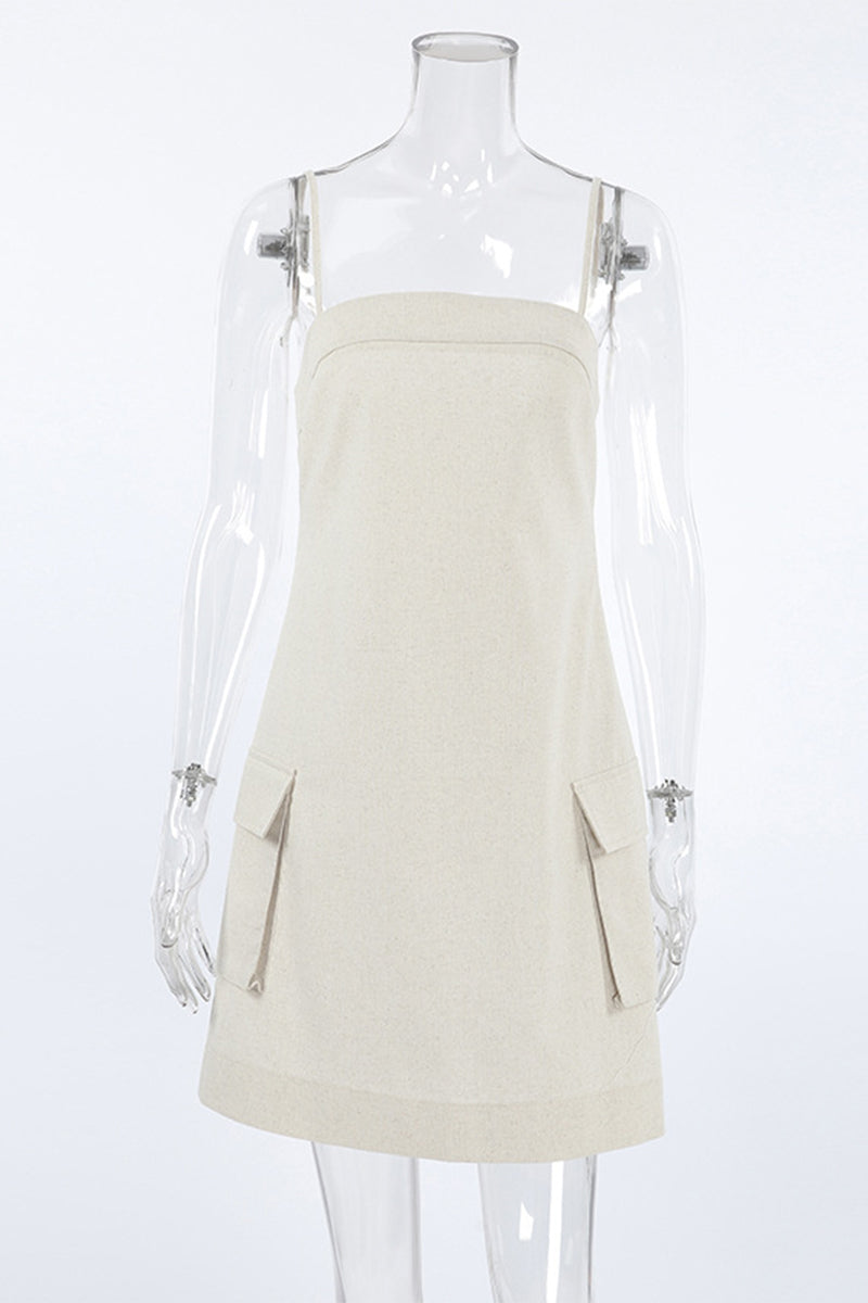 Robes décontractées, simples, à col carré, à poches et à bretelles.