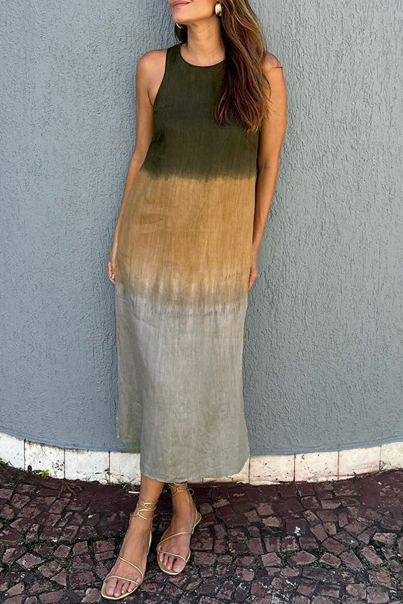 Robes décontractées sans manches, à col rond, avec imprimé dégradé et contrastes (8 couleurs)