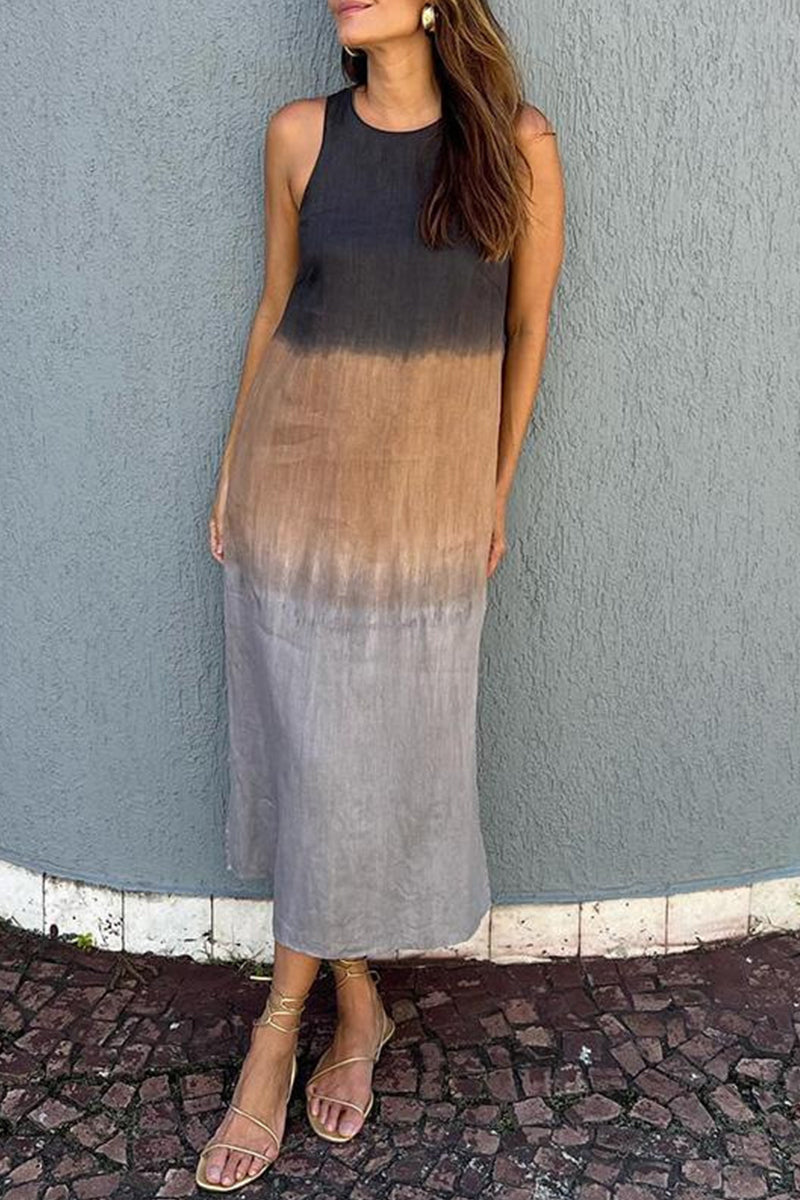 Robes décontractées sans manches, à col rond, avec imprimé dégradé et contrastes (8 couleurs)