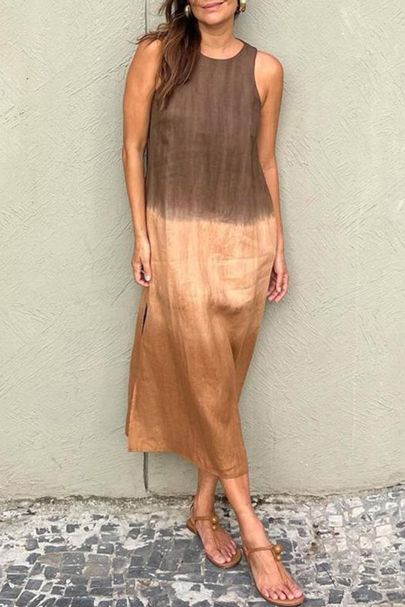 Robes décontractées sans manches, à col rond, avec imprimé dégradé et contrastes (8 couleurs)