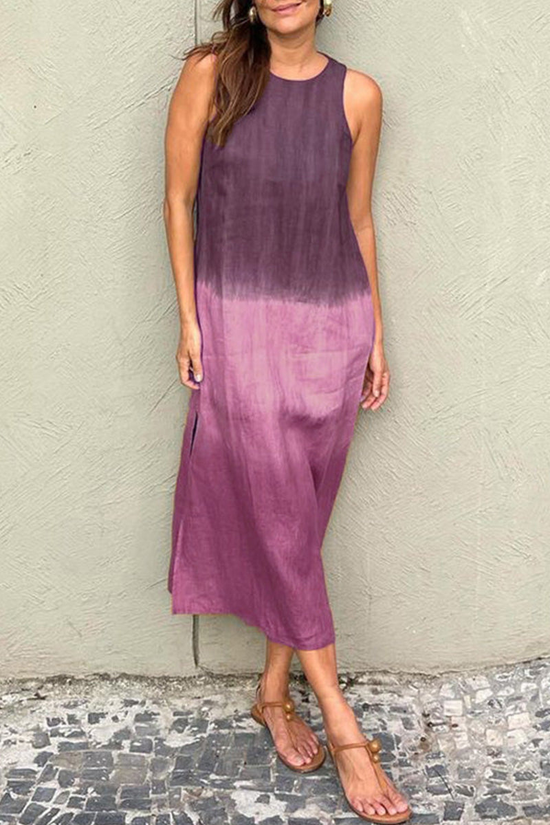 Robes décontractées sans manches, à col rond, avec imprimé dégradé et contrastes (8 couleurs)