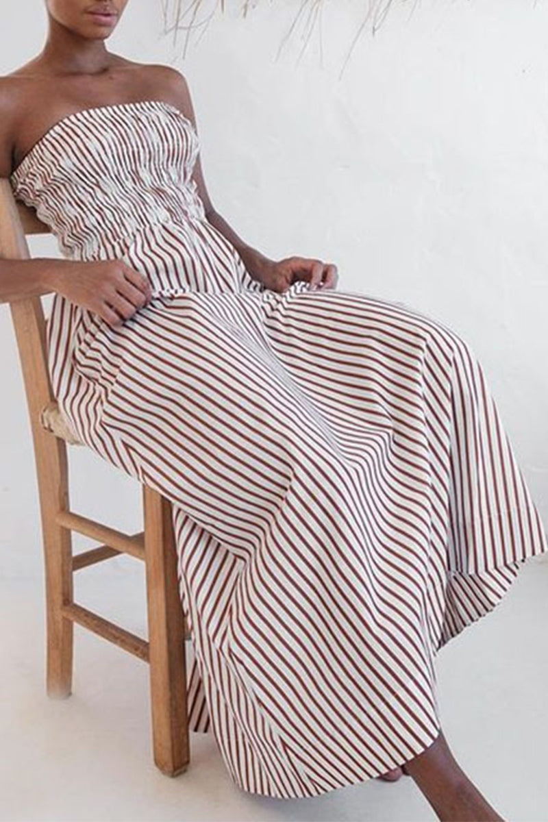 Robes imprimées décontractées à rayures, sans bretelles, à imprimé contrasté, pour tous les jours.