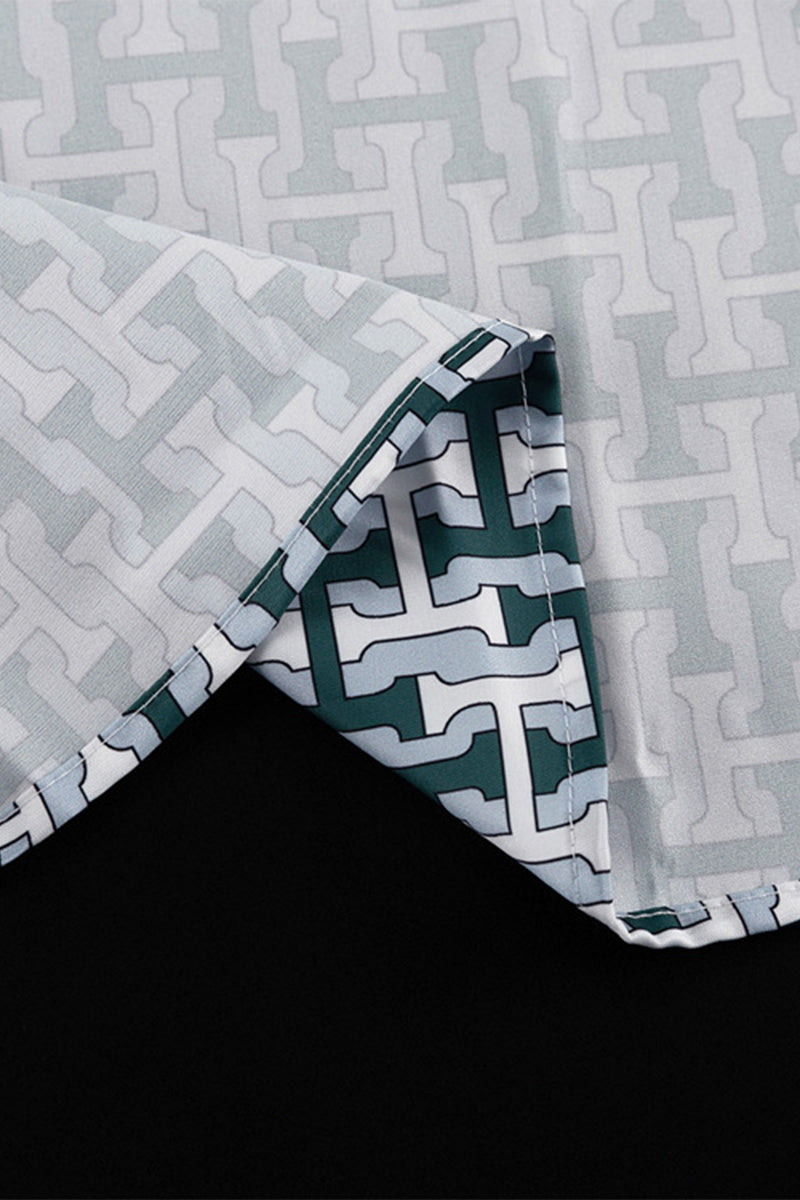 Ensemble deux pièces décontracté à porter au quotidien, imprimé géométrique, col contrasté à revers, manches longues.