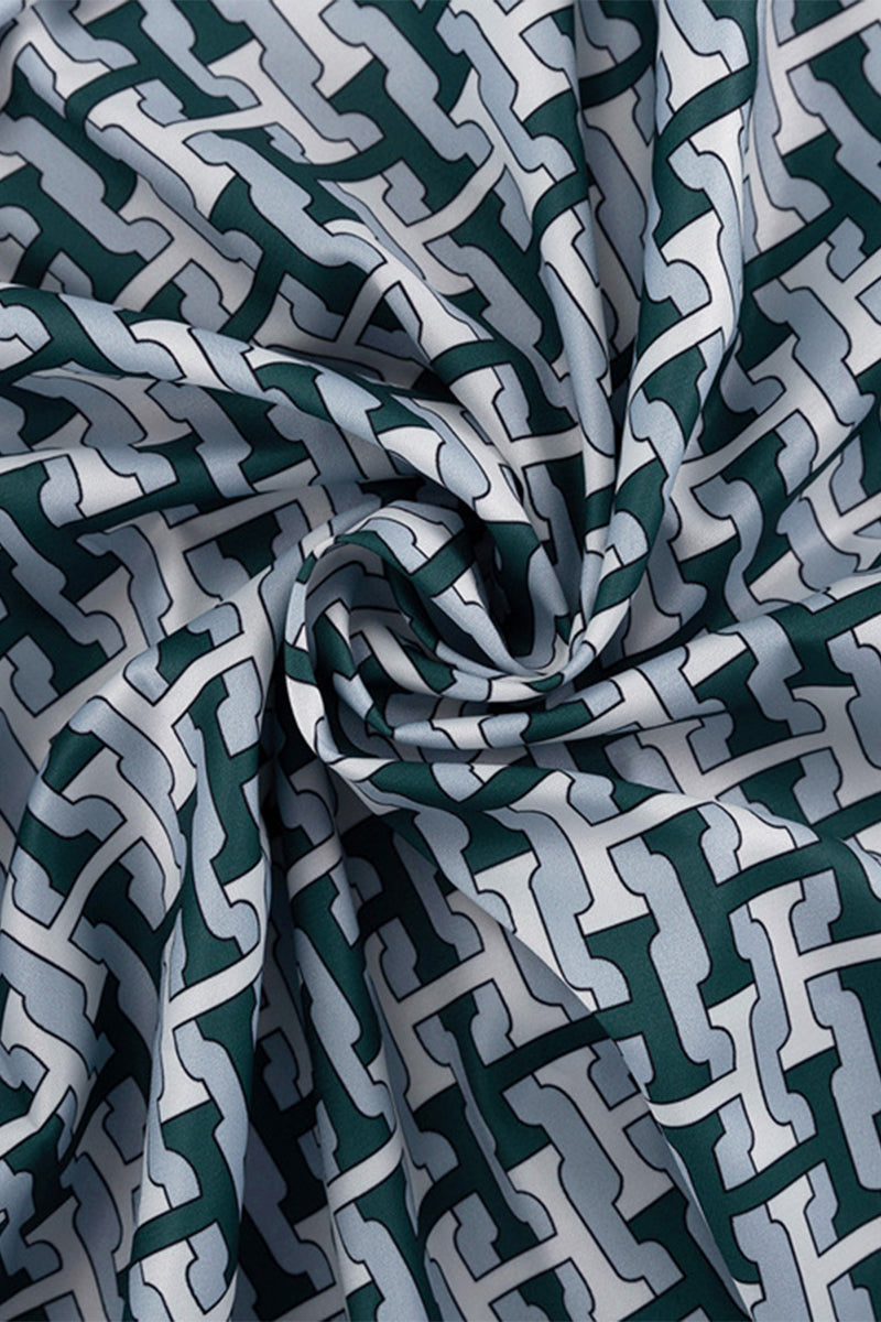 Ensemble deux pièces décontracté à porter au quotidien, imprimé géométrique, col contrasté à revers, manches longues.