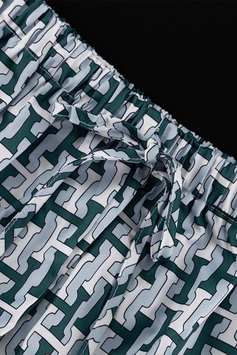 Ensemble deux pièces décontracté à porter au quotidien, imprimé géométrique, col contrasté à revers, manches longues.