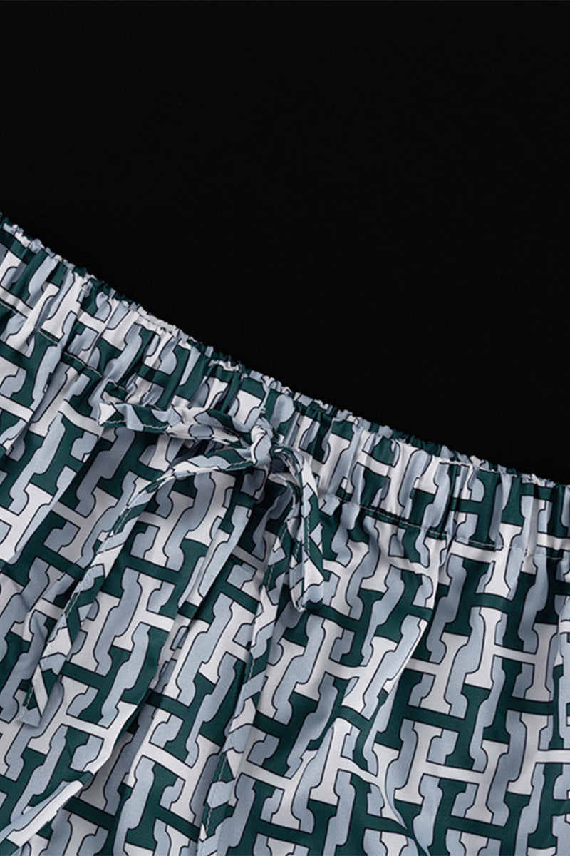 Ensemble deux pièces décontracté à porter au quotidien, imprimé géométrique, col contrasté à revers, manches longues.