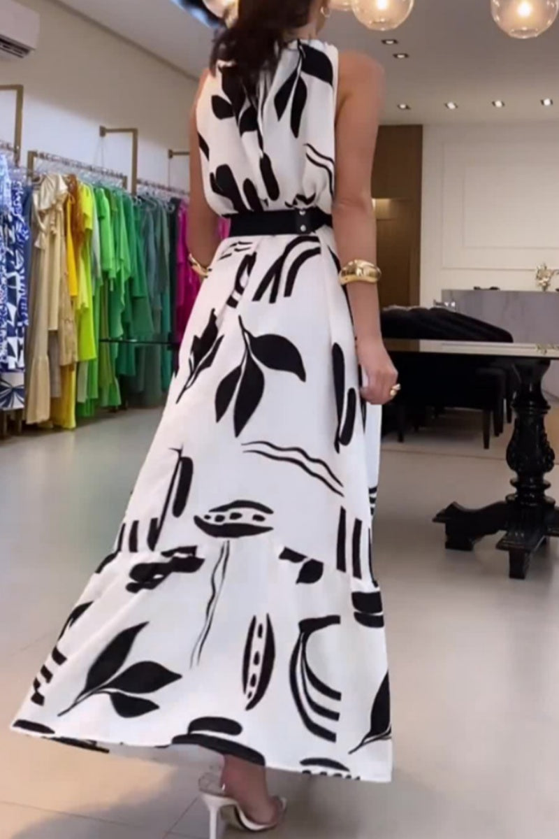 Robes longues décontractées à imprimé floral, à lacets et à col rond, avec ceinture.