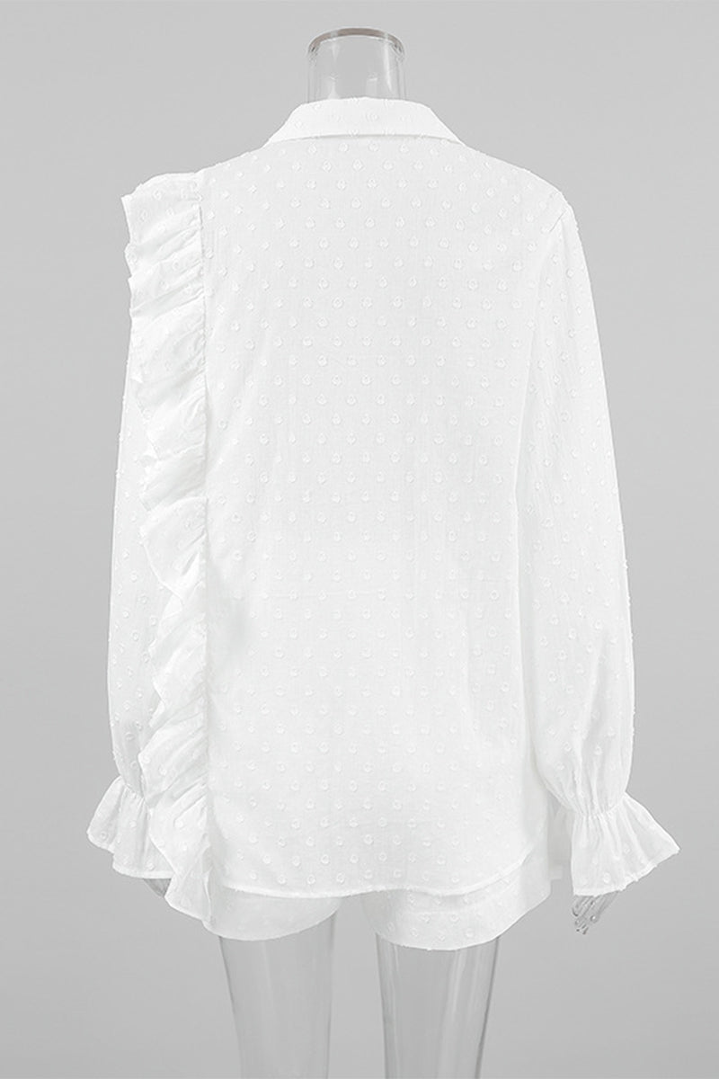 Ensemble deux pièces décontracté quotidien, jacquard, uni, poches, volants, col montant, manches longues.