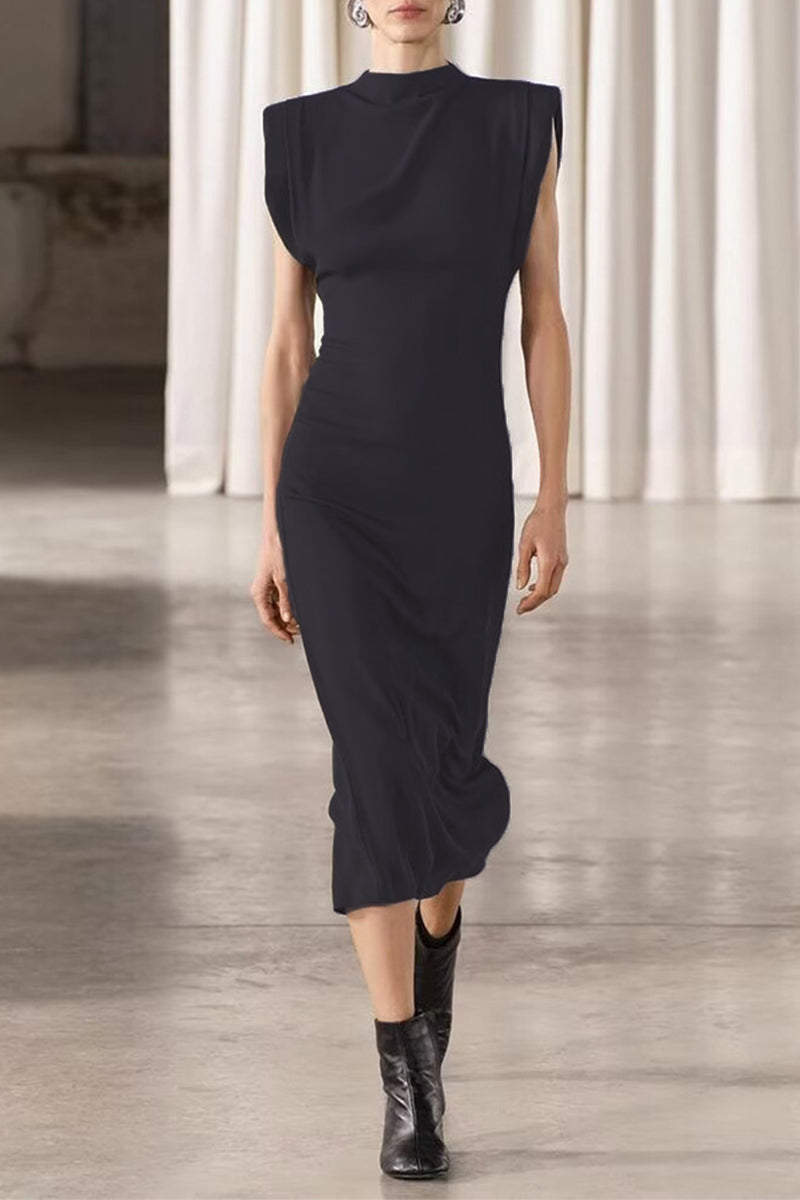 Robes décontractées, quotidiennes, unies, à fermeture éclair, col montant demi-partiel, style A-line.