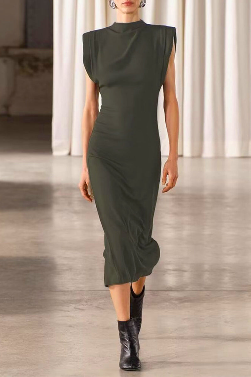 Robes décontractées, quotidiennes, unies, à fermeture éclair, col montant demi-partiel, style A-line.