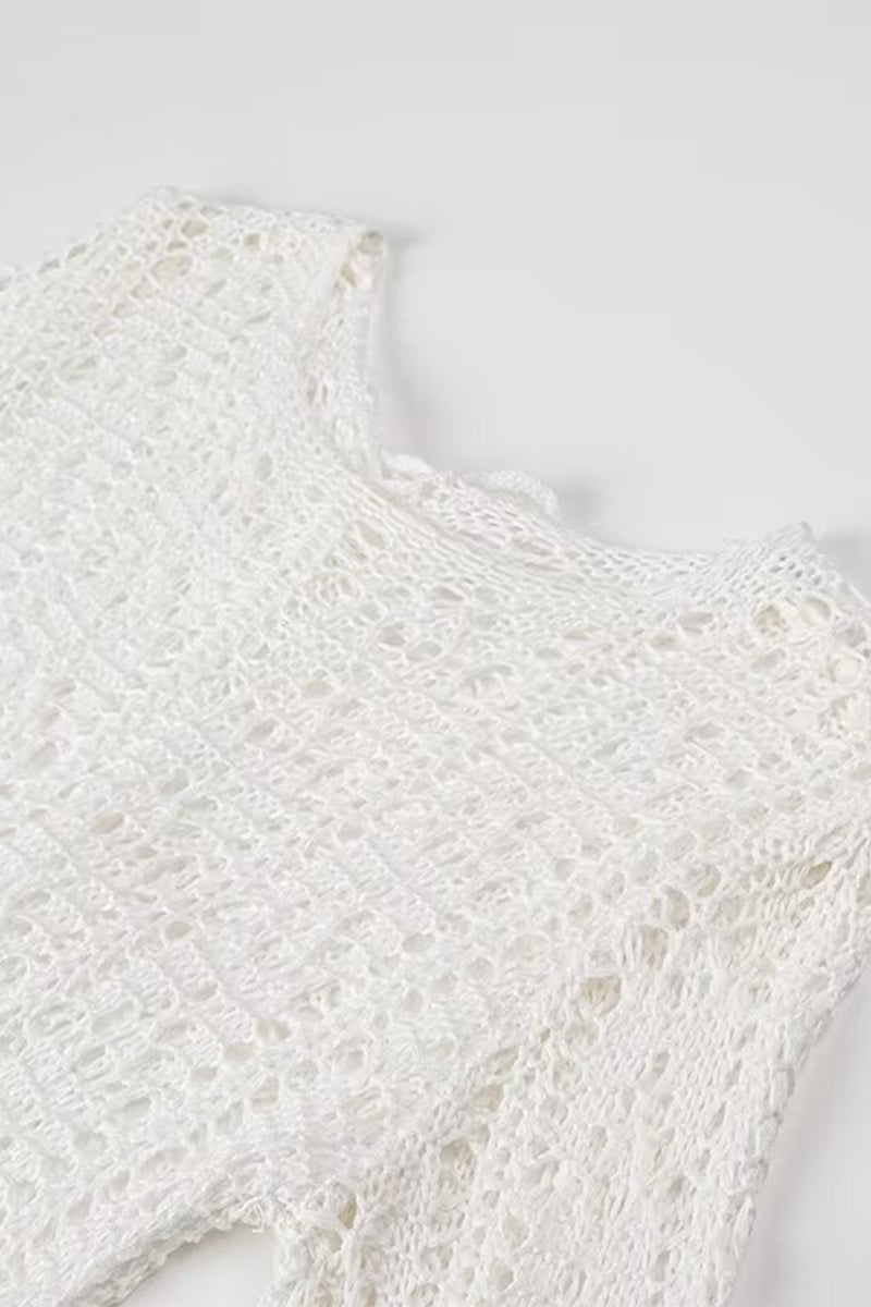 Robes-jupes courtes sexy, couleur unie, décolleté en V, avec franges et trous découpés.