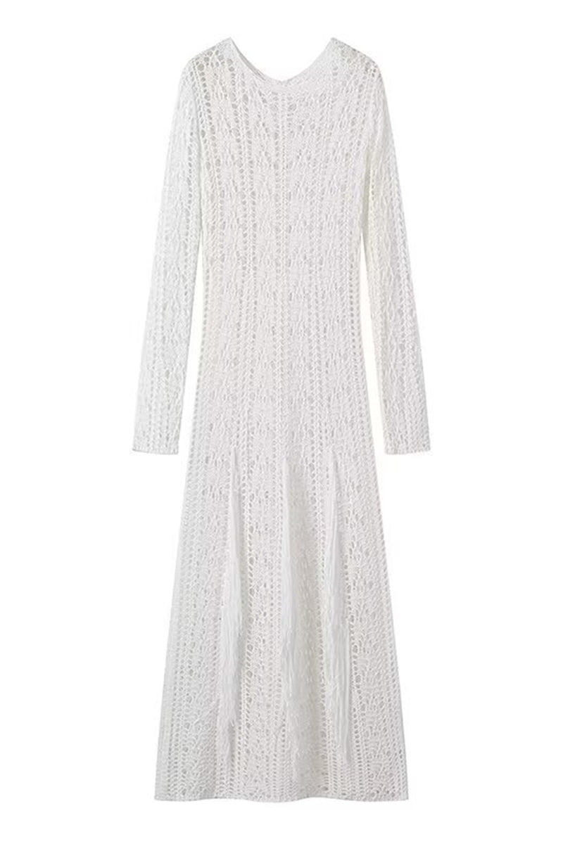 Robes-jupes courtes sexy, couleur unie, décolleté en V, avec franges et trous découpés.