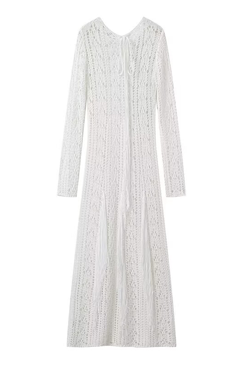 Robes-jupes courtes sexy, couleur unie, décolleté en V, avec franges et trous découpés.