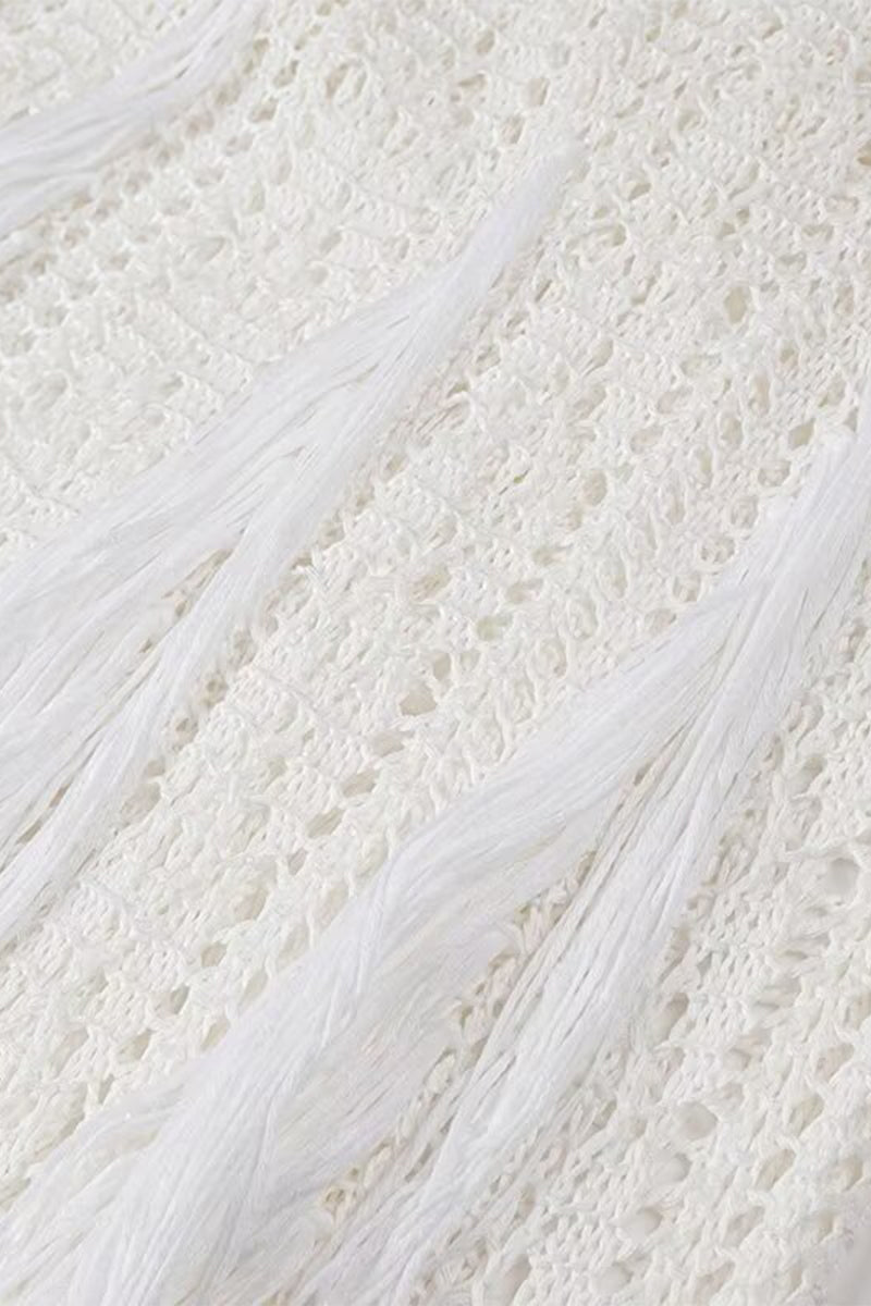 Robes-jupes courtes sexy, couleur unie, décolleté en V, avec franges et trous découpés.