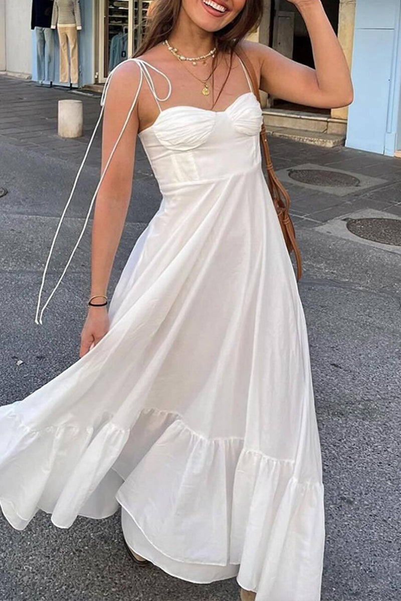 Robes-jupes décontractées, quotidiennes, unies, à lacets, à volants, à encolure en V.