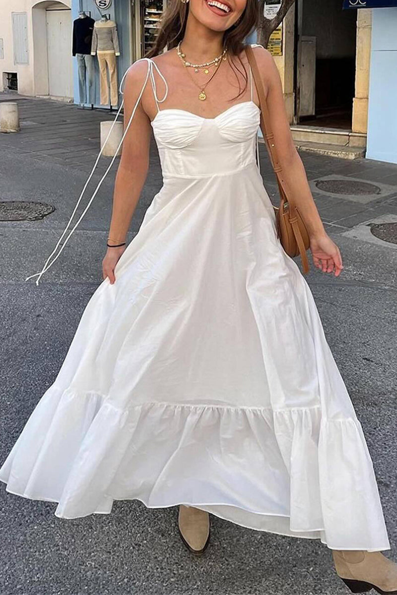 Robes-jupes décontractées, quotidiennes, unies, à lacets, à volants, à encolure en V.