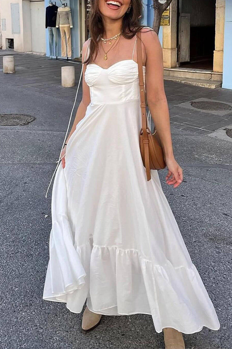 Robes-jupes décontractées, quotidiennes, unies, à lacets, à volants, à encolure en V.