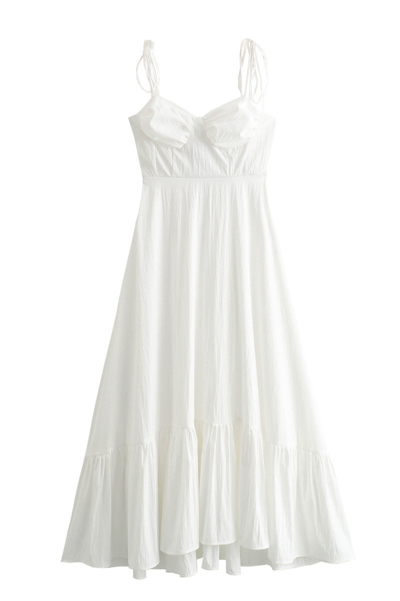 Robes-jupes décontractées, quotidiennes, unies, à lacets, à volants, à encolure en V.