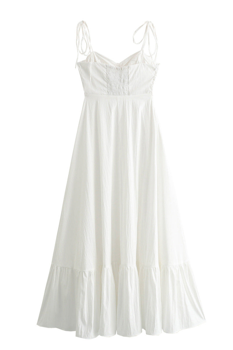 Robes-jupes décontractées, quotidiennes, unies, à lacets, à volants, à encolure en V.