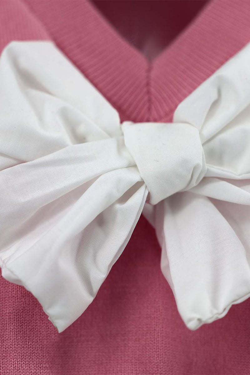 Hauts décontractés, couleur unie, décor nœud, col en V, pour tous les jours.