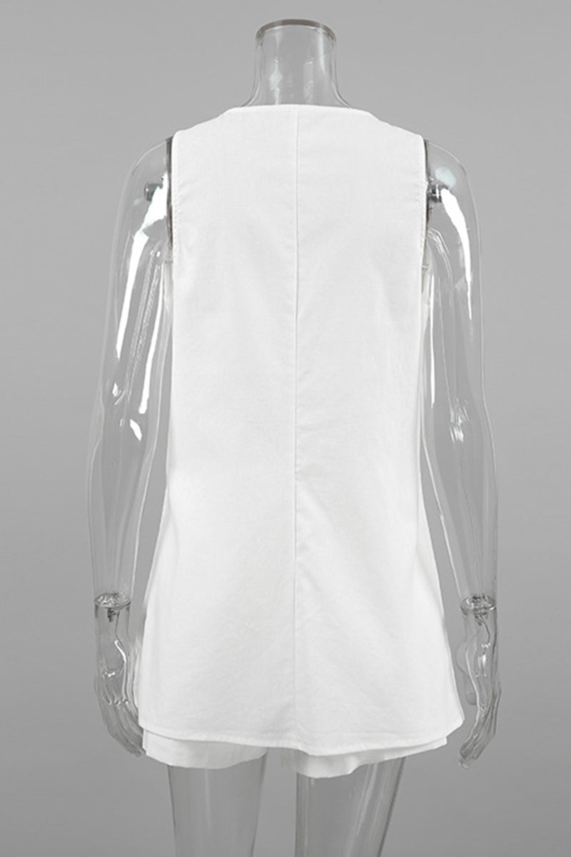 Ensemble deux pièces décontracté, uni, boutonné, col en V, sans manches, pour tous les jours.