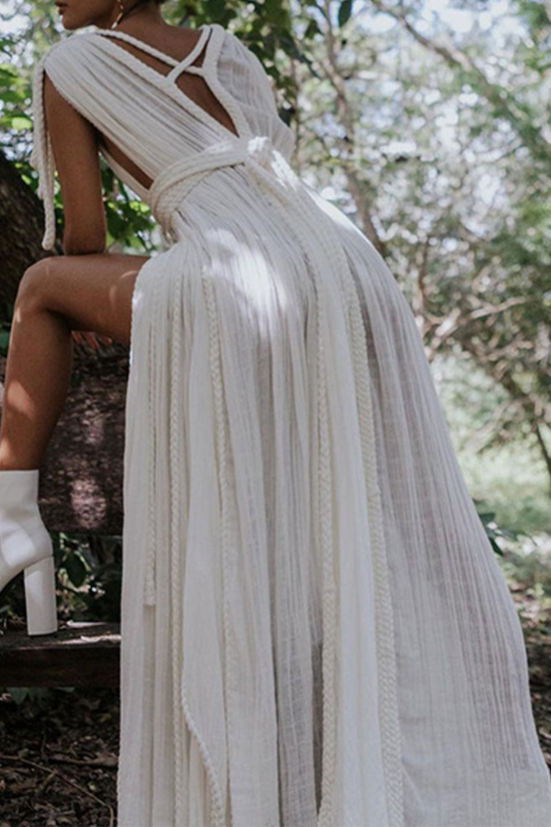 Robes de plage sexy, couleur unie, fente, bretelles, décolleté en V, pour les vacances.