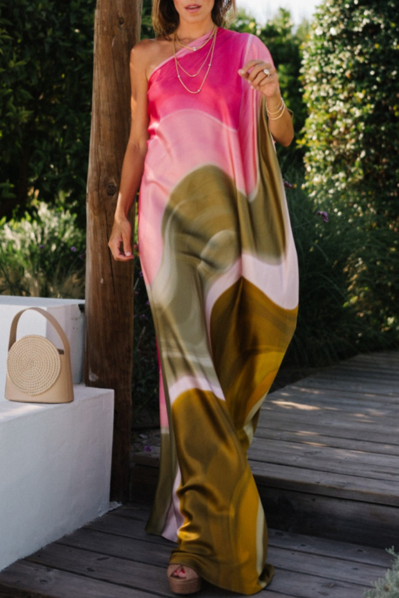 Robes longues décontractées imprimées, dos nu, col oblique.