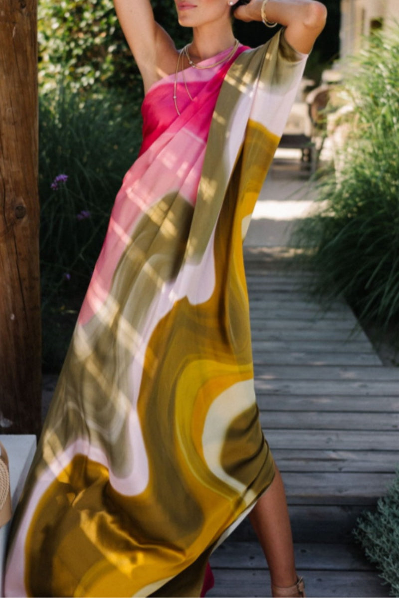 Robes longues décontractées imprimées, dos nu, col oblique.