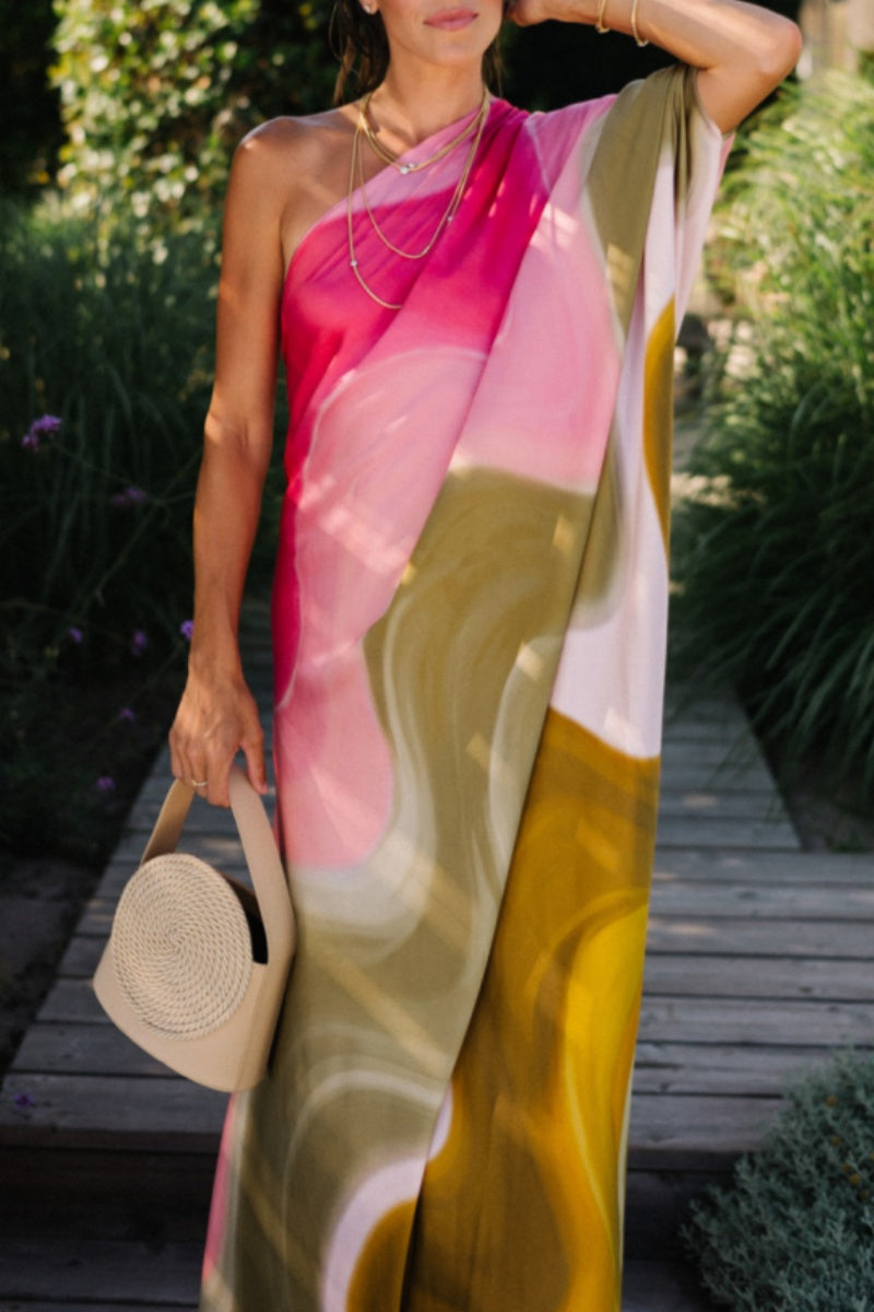 Robes longues décontractées imprimées, dos nu, col oblique.