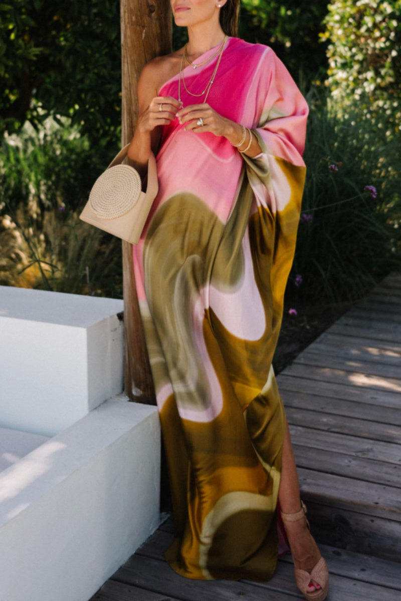 Robes longues décontractées imprimées, dos nu, col oblique.