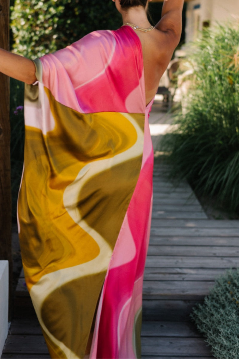 Robes longues décontractées imprimées, dos nu, col oblique.