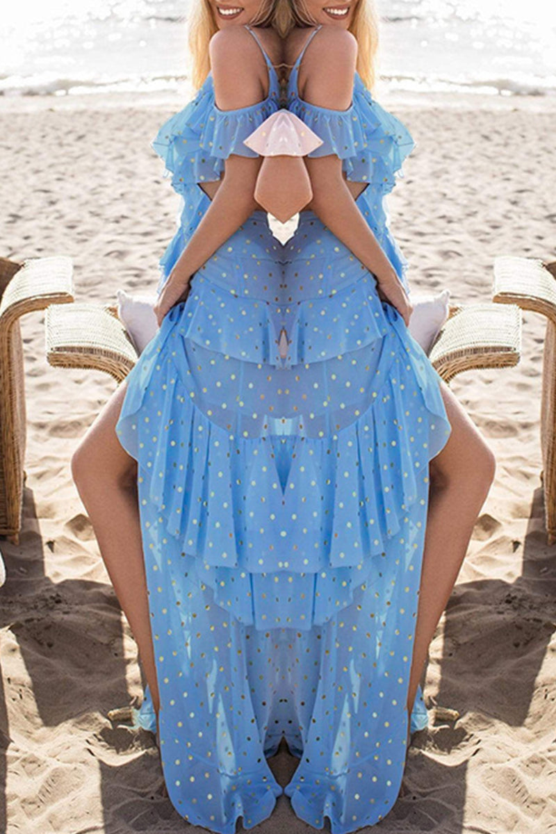 Robes de plage sexy, couleur unie, paillettes, volant, décolleté en V, pour les vacances (4 couleurs)