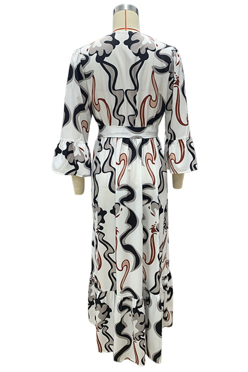 Tenues-robes unies décontractées à imprimé géométrique, à lacets, avec col en U contrasté.