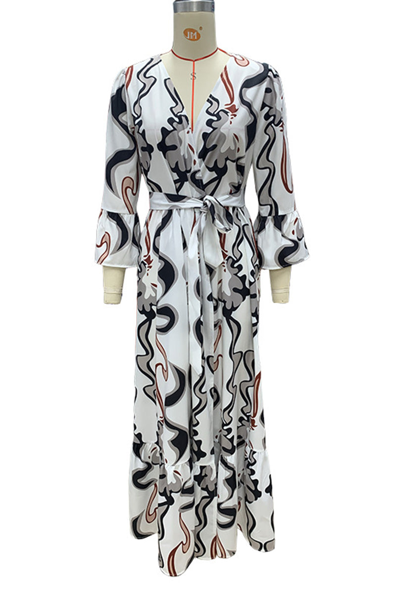 Tenues-robes unies décontractées à imprimé géométrique, à lacets, avec col en U contrasté.