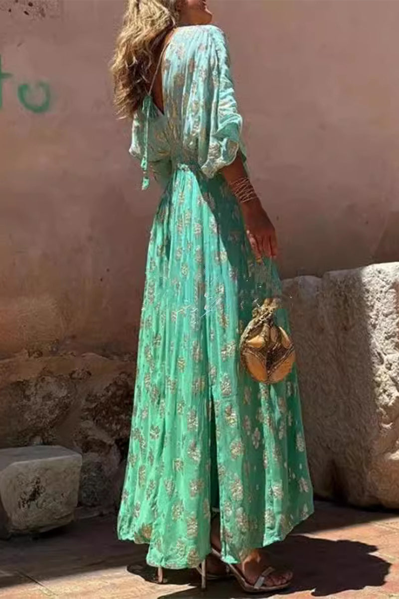 Combinaisons amples décontractées à imprimé dégradé, motif bronze, col en V, pour tous les jours.