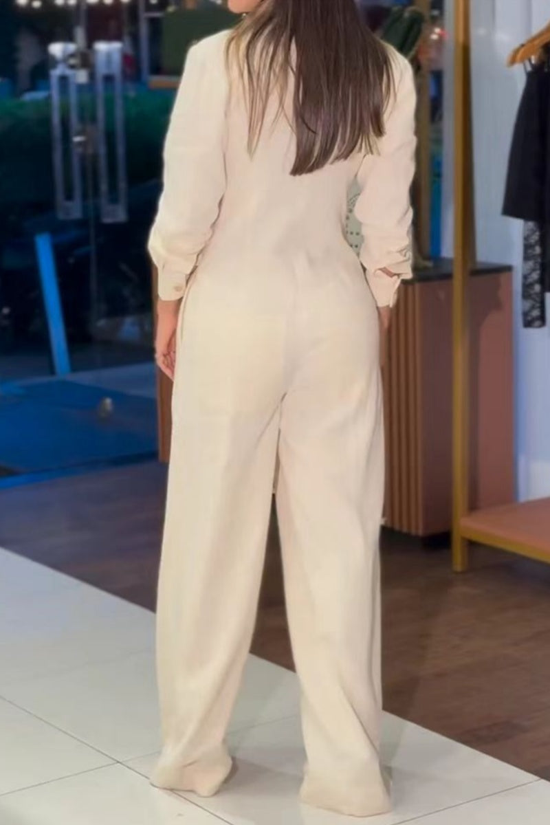 Combinaisons décontractées, couleur unie, poches, col montant, coupe droite.