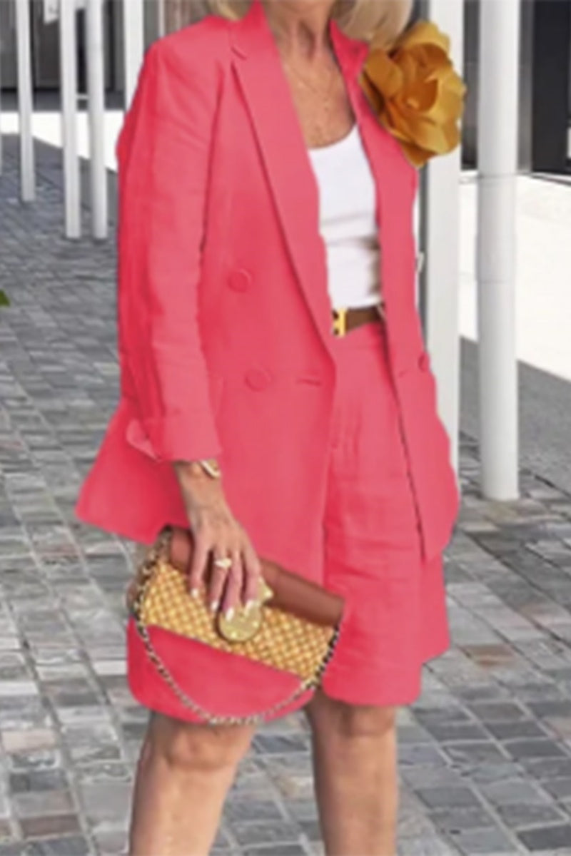 Casual Solid Color Patchwork Turn-back Collar Long Sleeve Two Pieces(8 Colors)