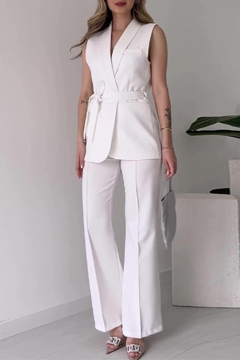 Tenue décontractée, deux pièces, couleur unie, col en V, sans manches, à lacets (6 couleurs)