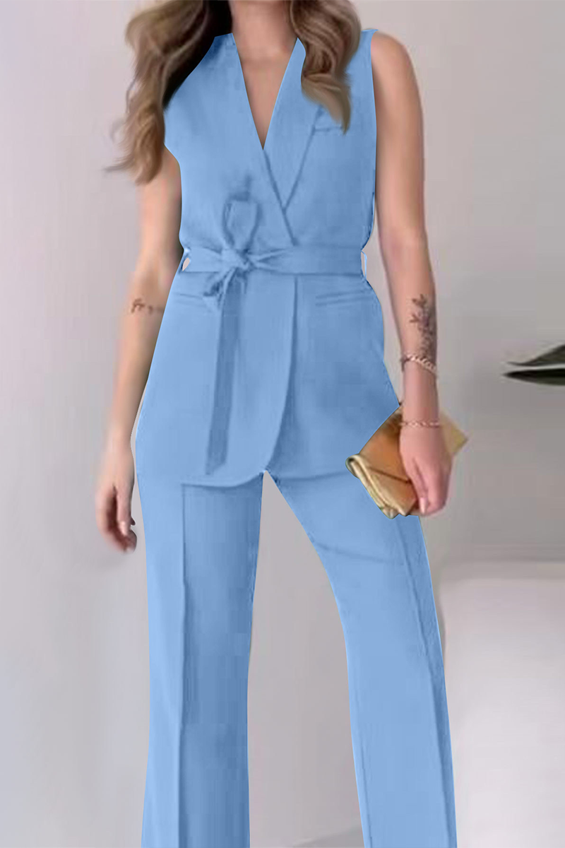 Tenue décontractée, deux pièces, couleur unie, col en V, sans manches, à lacets (6 couleurs)