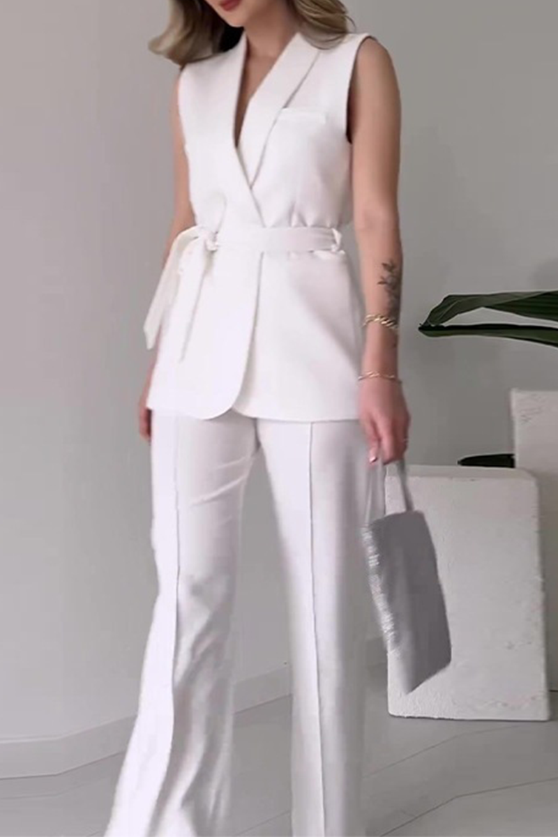 Tenue décontractée, deux pièces, couleur unie, col en V, sans manches, à lacets (6 couleurs)