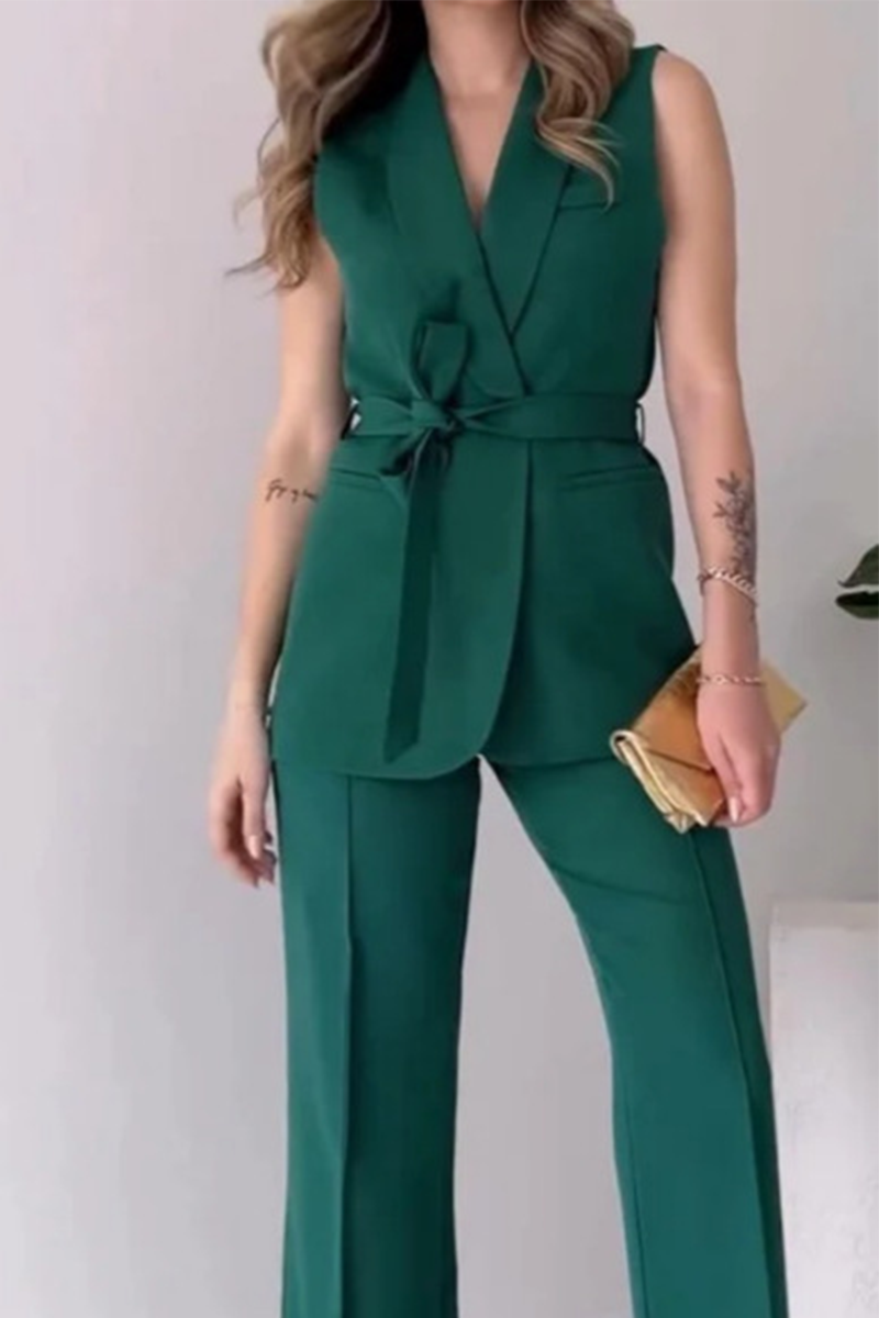 Tenue décontractée, deux pièces, couleur unie, col en V, sans manches, à lacets (6 couleurs)