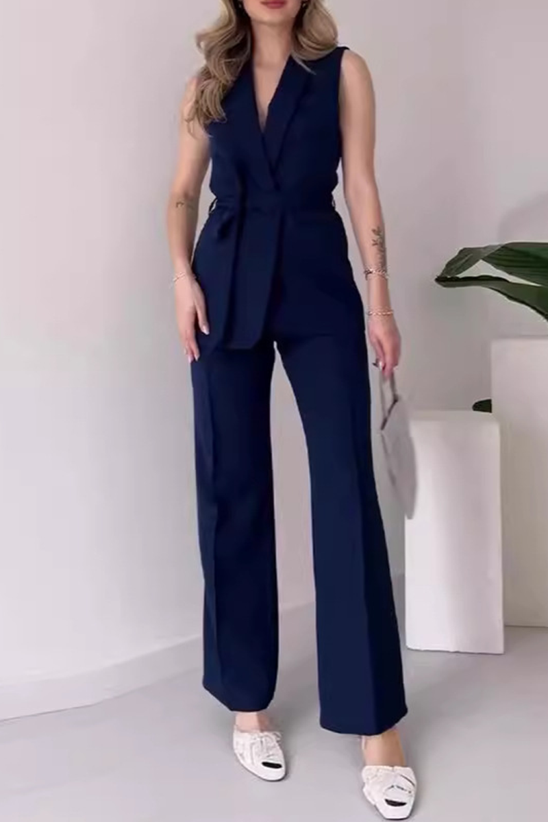 Tenue décontractée, deux pièces, couleur unie, col en V, sans manches, à lacets (6 couleurs)