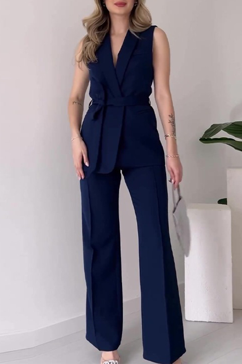 Tenue décontractée, deux pièces, couleur unie, col en V, sans manches, à lacets (6 couleurs)