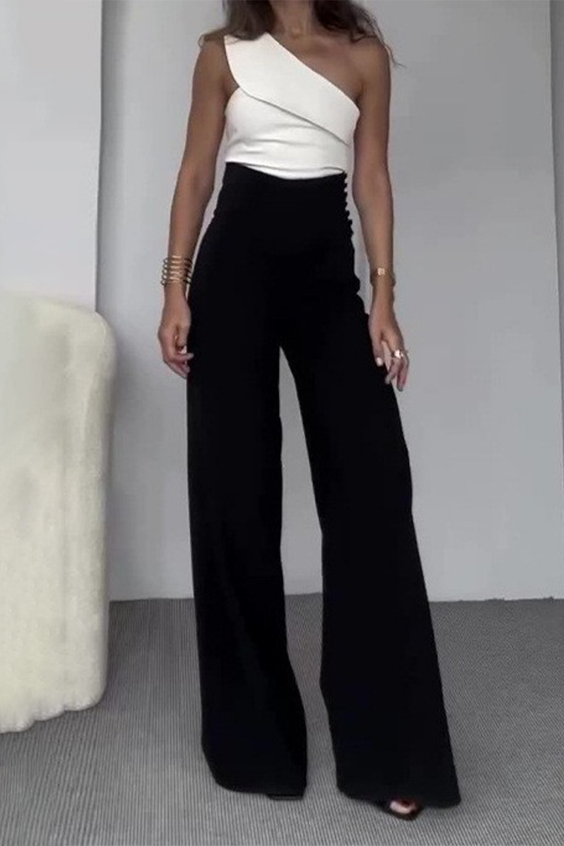 Tenue décontractée pour célébrités, deux pièces, sans manches, col asymétrique, couleur unie.