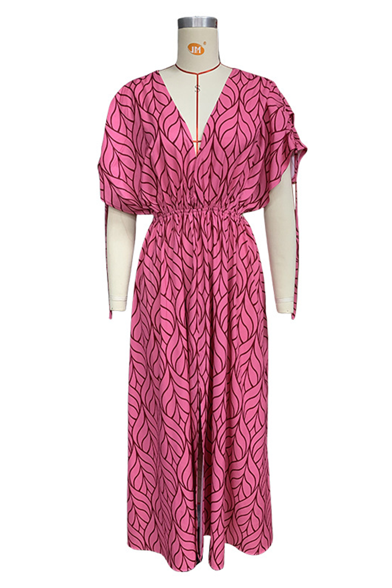 Robe décontractée, imprimé géométrique, fente, col en V asymétrique, longueur irrégulière, pour les vacances.