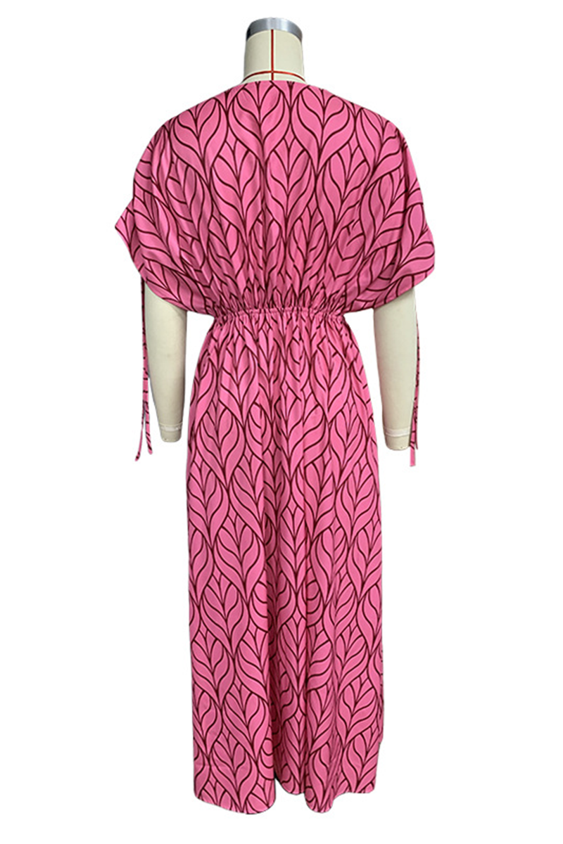 Robe décontractée, imprimé géométrique, fente, col en V asymétrique, longueur irrégulière, pour les vacances.