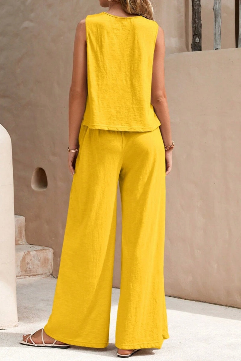 Tenue décontractée, deux pièces, sans manches, col rond, couleur unie, basique (5 couleurs)