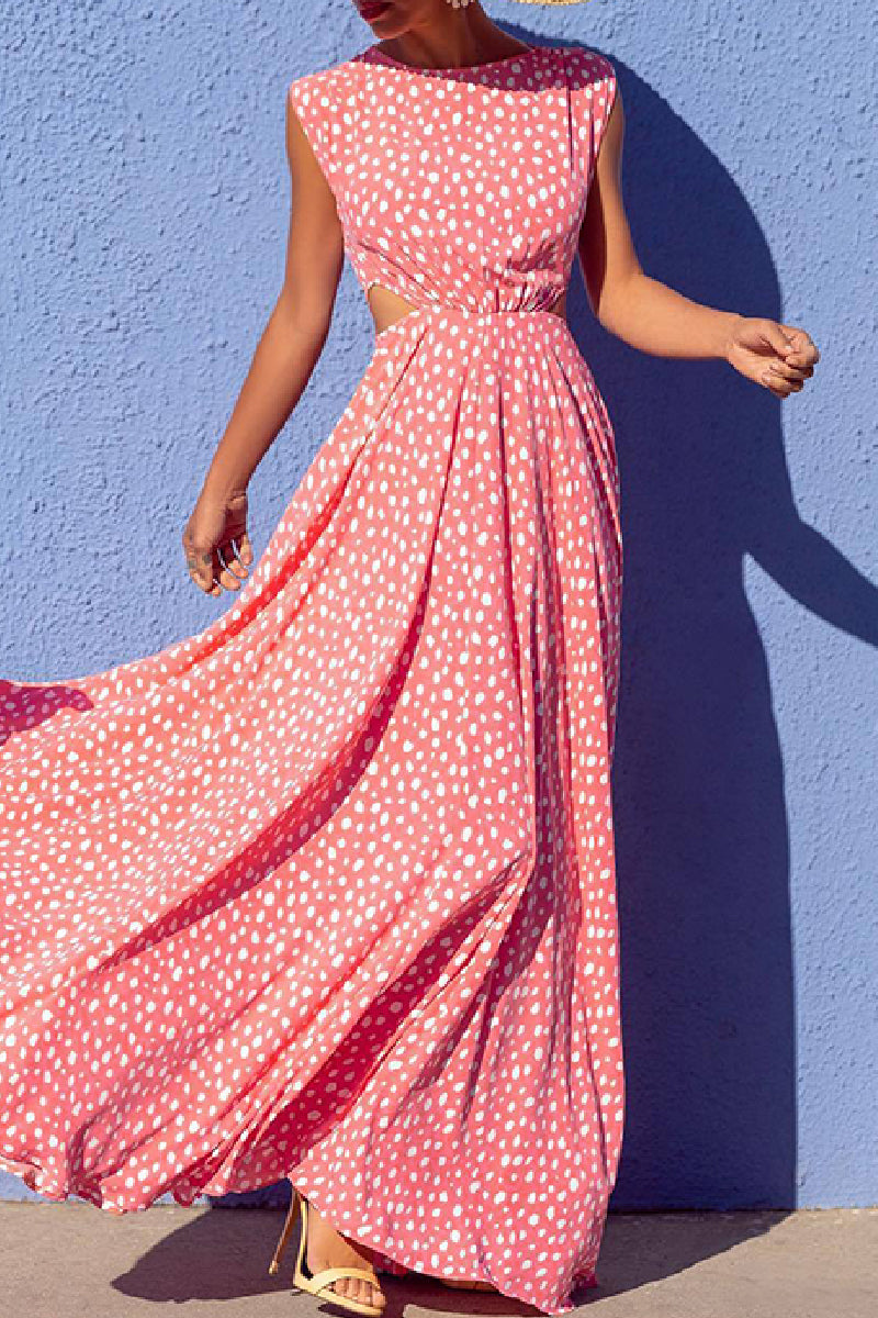 Robes longues décontractées à pois, décolleté rond, ajourées