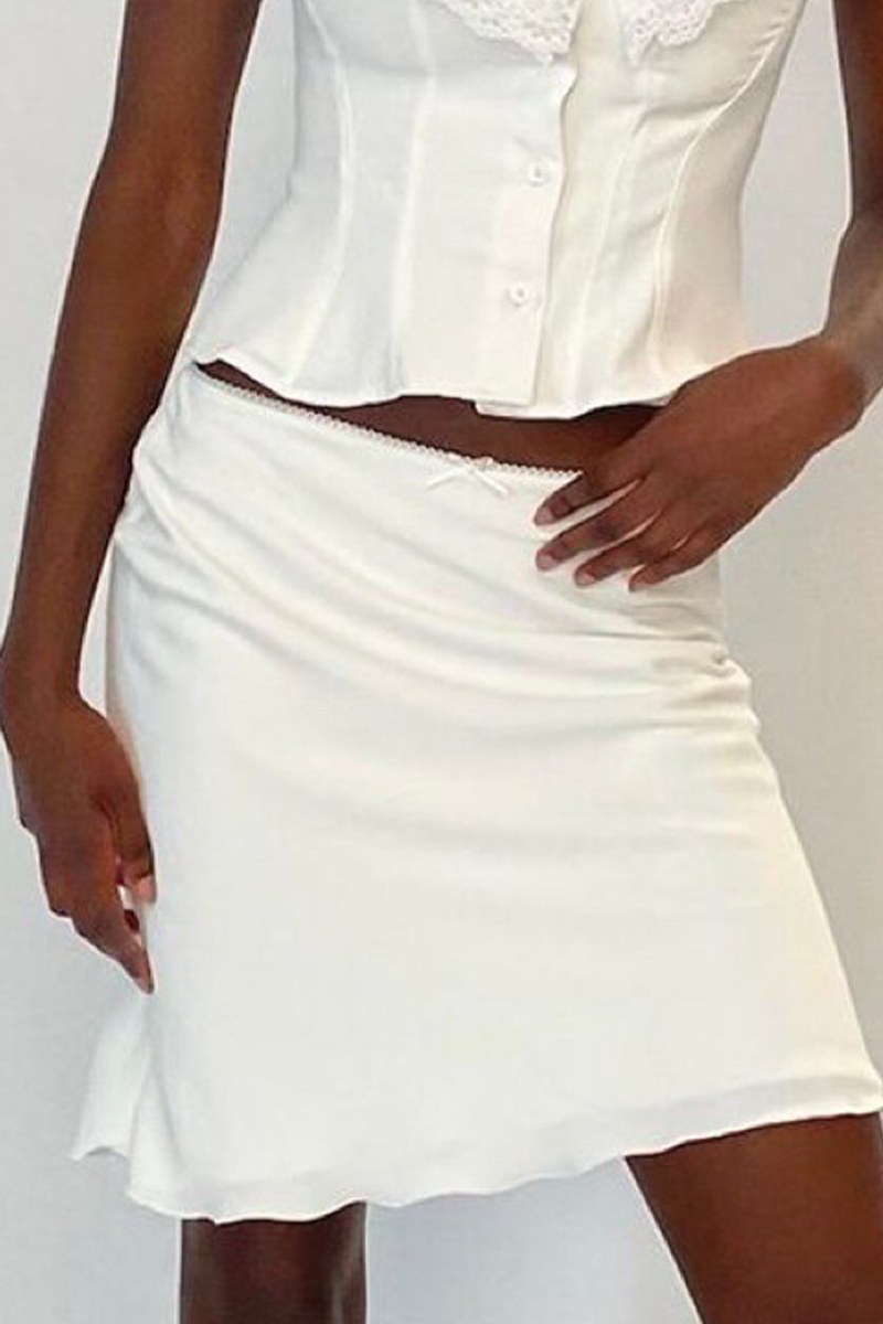 Sexy Celebrities Solid Color Lace Bow Decor Low Waist Type A Solid Color Bottoms